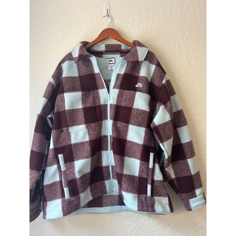 Nike SB Essential Shirt Jacket Men XL Blue Burgundy oversized fit.